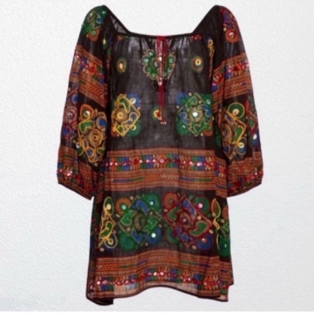 RARE NWT Juliet Dunn London Black Embroidered Mini Kaftan Dress Mirror Beach S - Picture 3 of 14